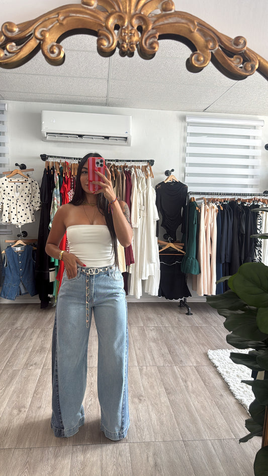 Contrast Denim Wide Leg