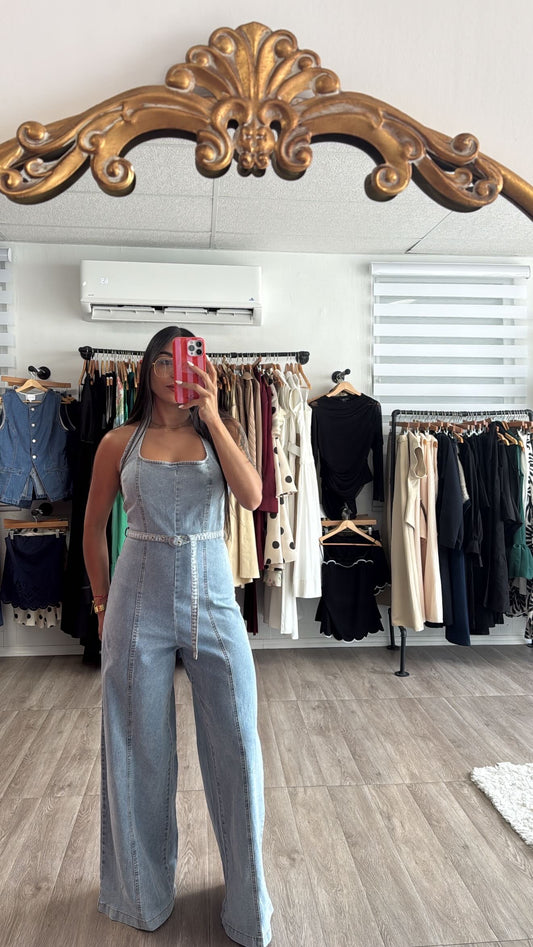 Denim Halter Jumpsuit