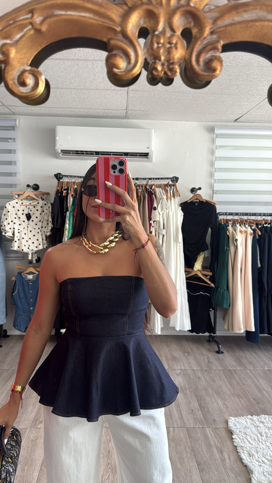 Índigo Peplum Top