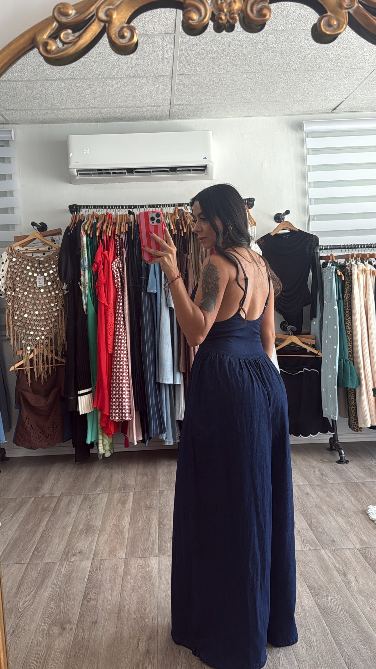 Denim corset Jumpsuit (pre-order) costó $68
