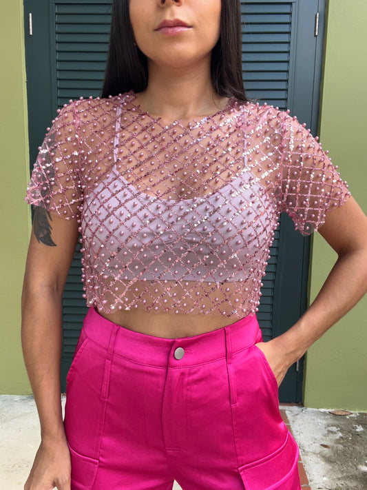 Pearl Mesh Crop