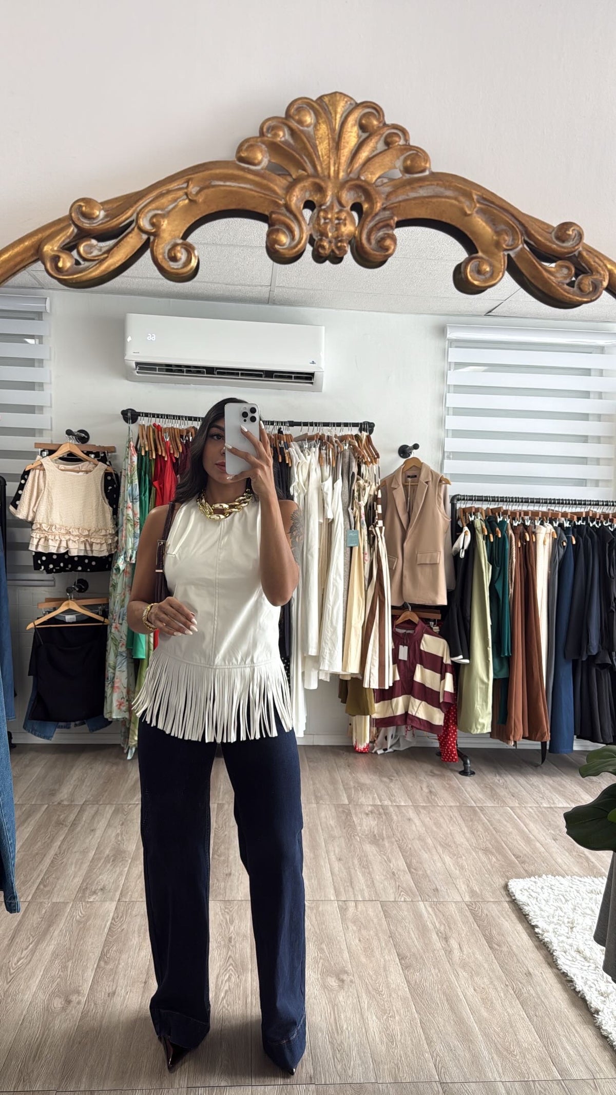 Leather Fringe Top ivory