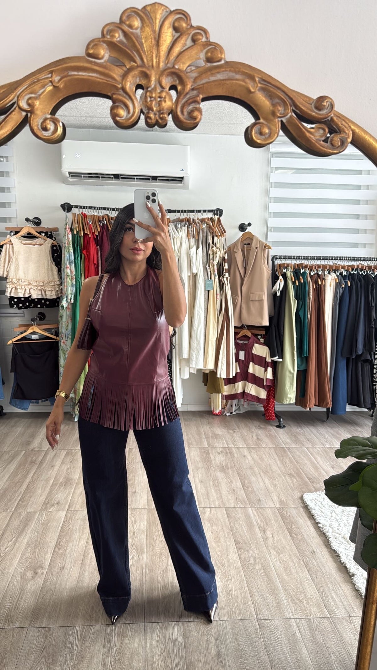 Leather Top Fringe Burgundy