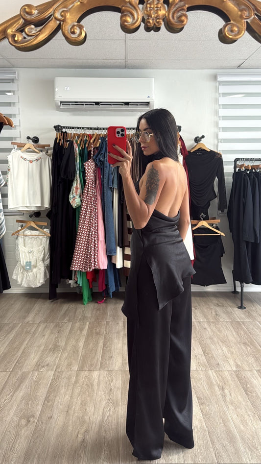 Black Satin set with scarf