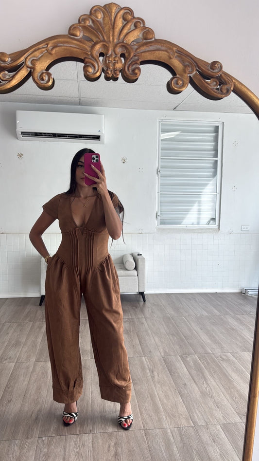 Suede Barrel Jumpsuit