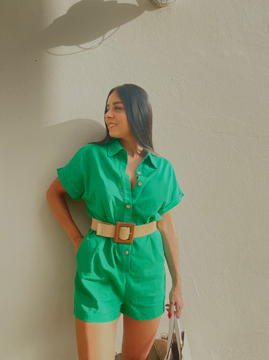 Green Linen Romper