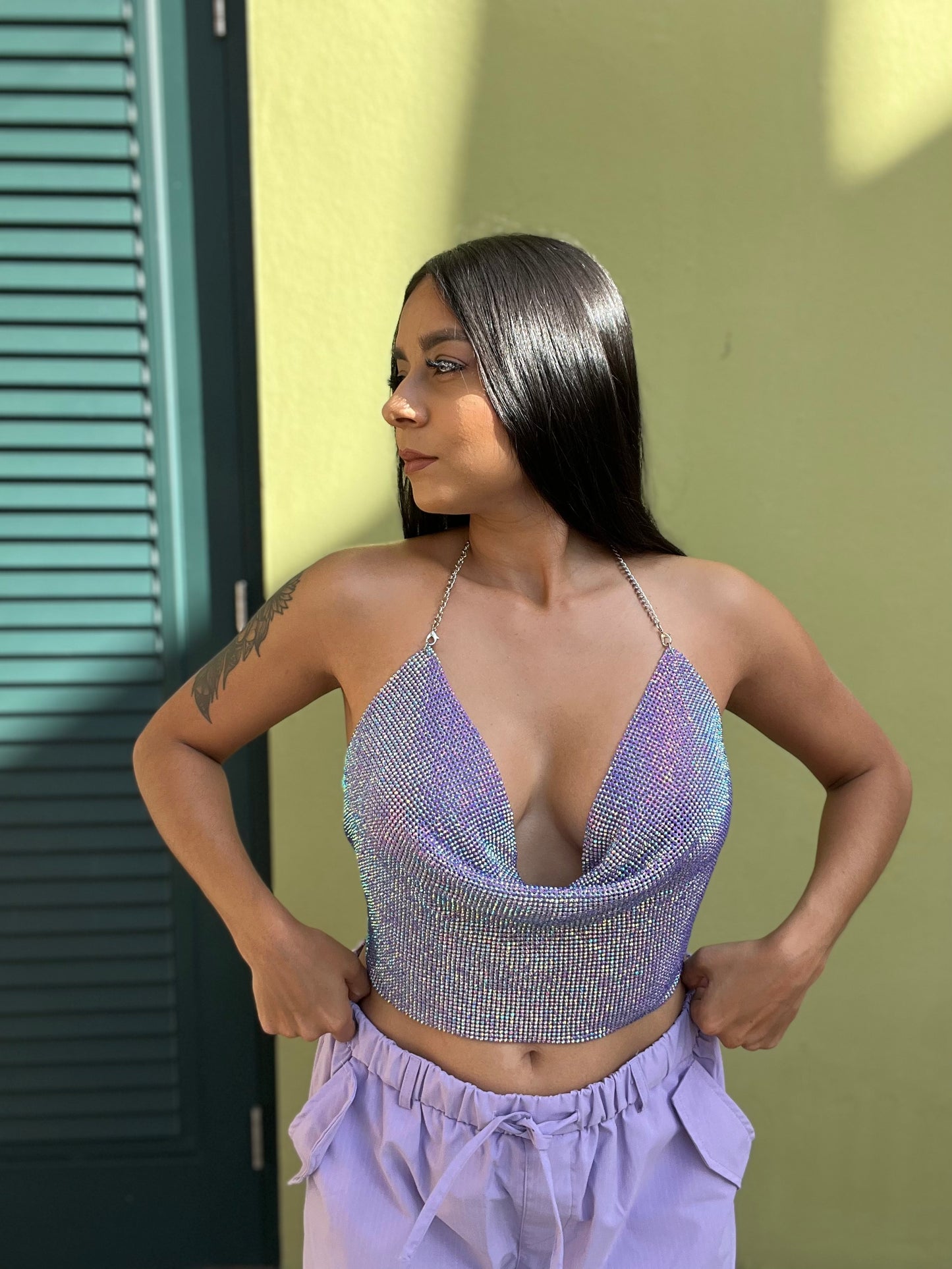 RHinestone Purple Crop