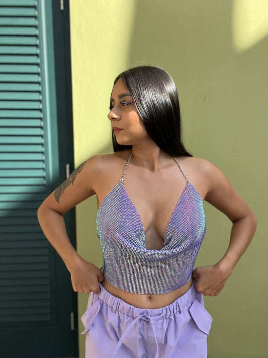RHinestone Purple Crop