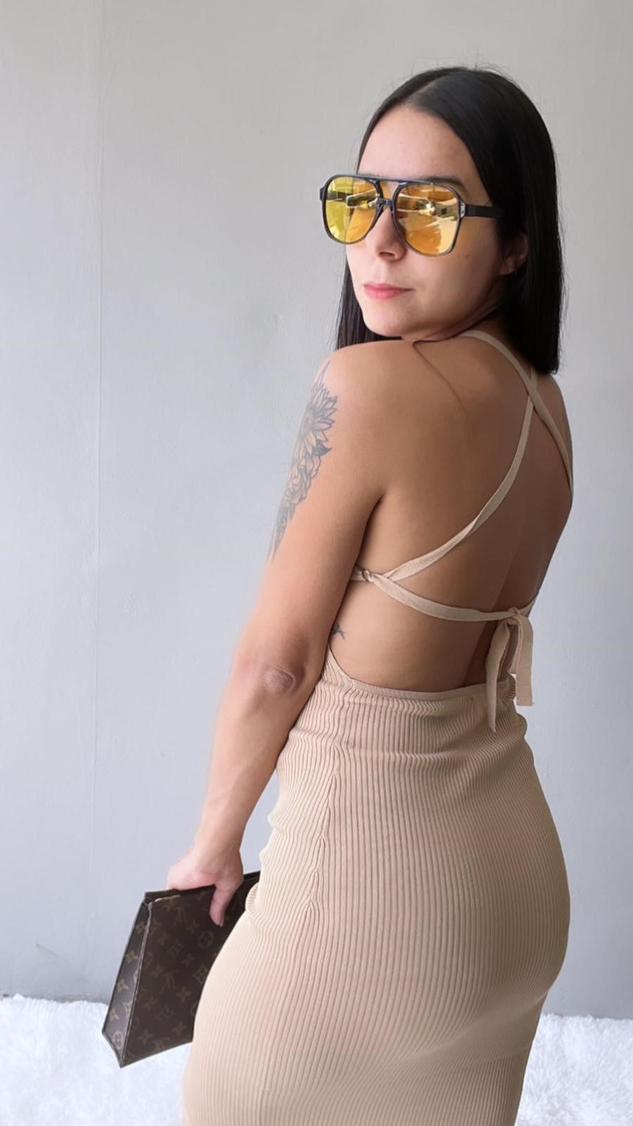 Open Back Cream Dress