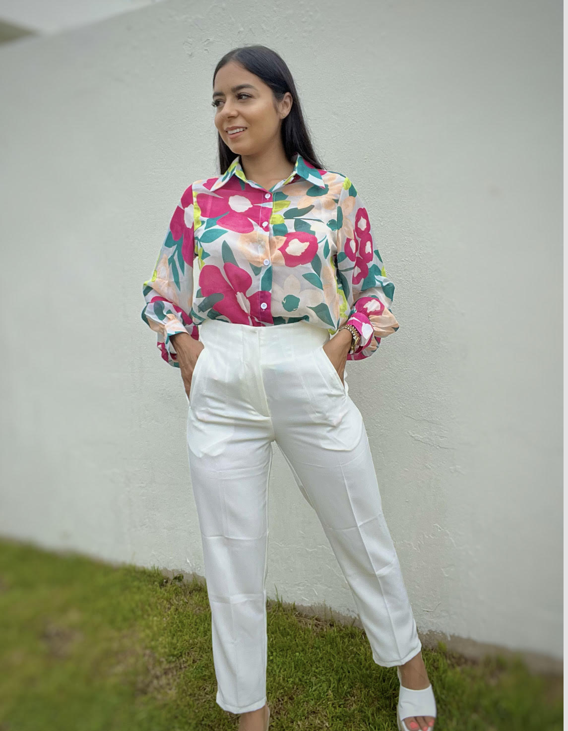 Flowers Button Top