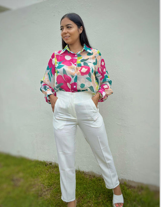 Flowers Button Top